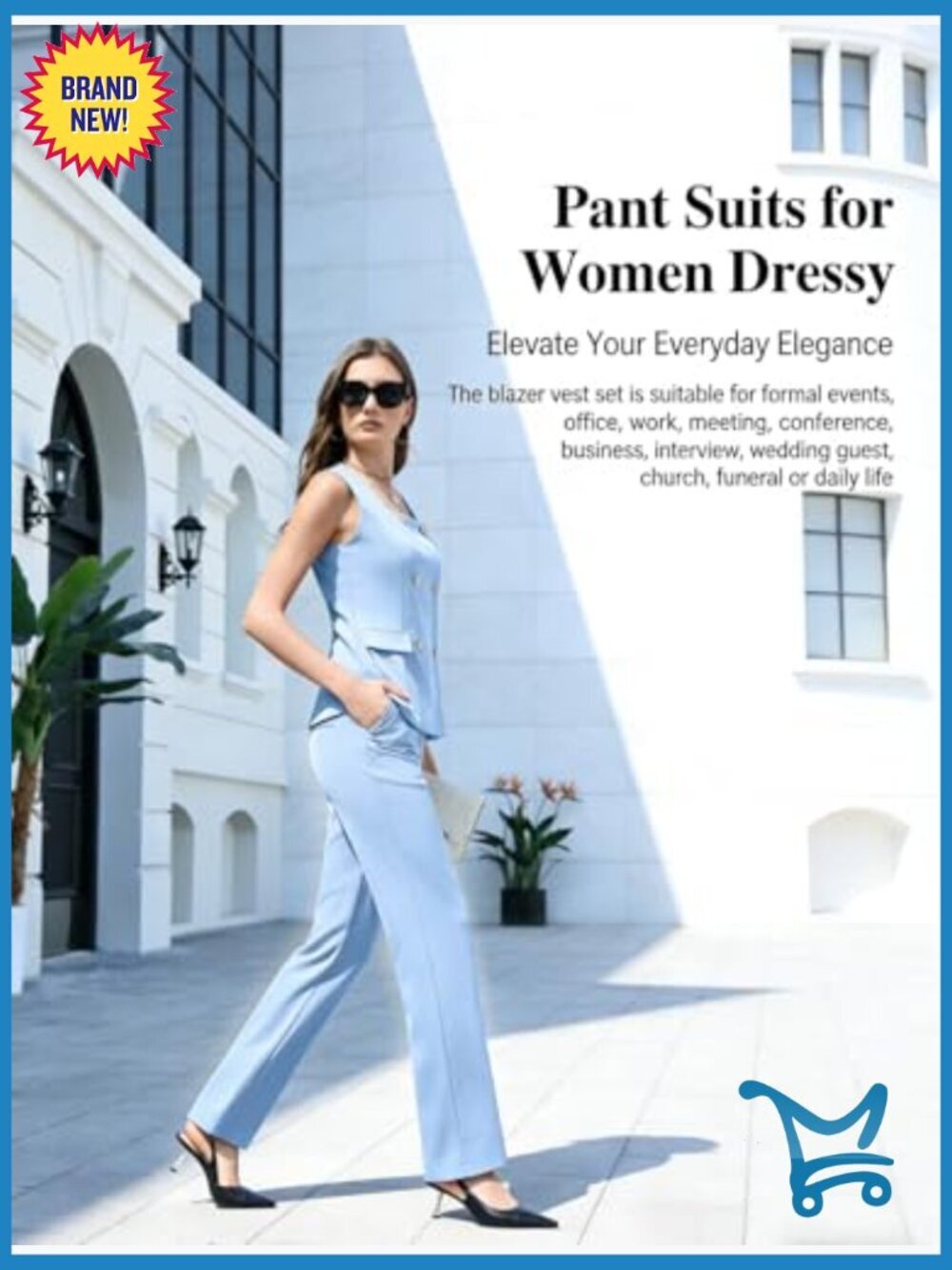 2 Piece Blazer Vest & Pants Suit Set Square Neck Sleeveless High Waist Business - Picture 4 of 7
